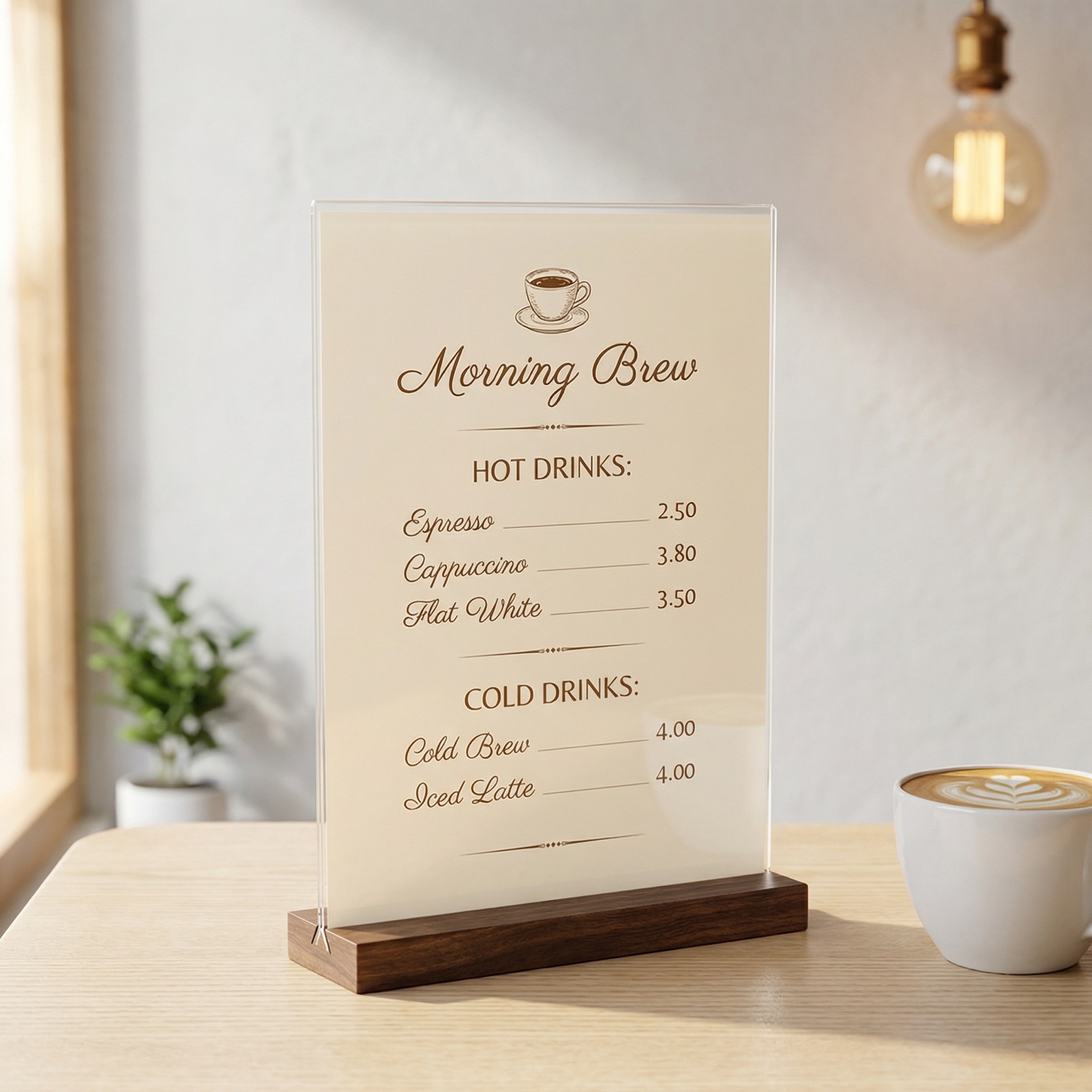 VISUP tabletop menu display on a warm counter