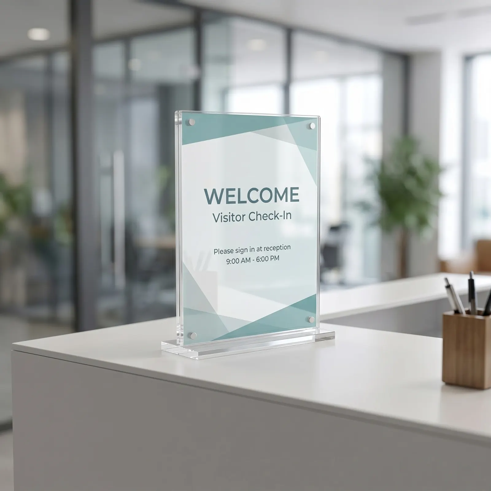 VISUP magnetic acrylic sign holder at an office reception