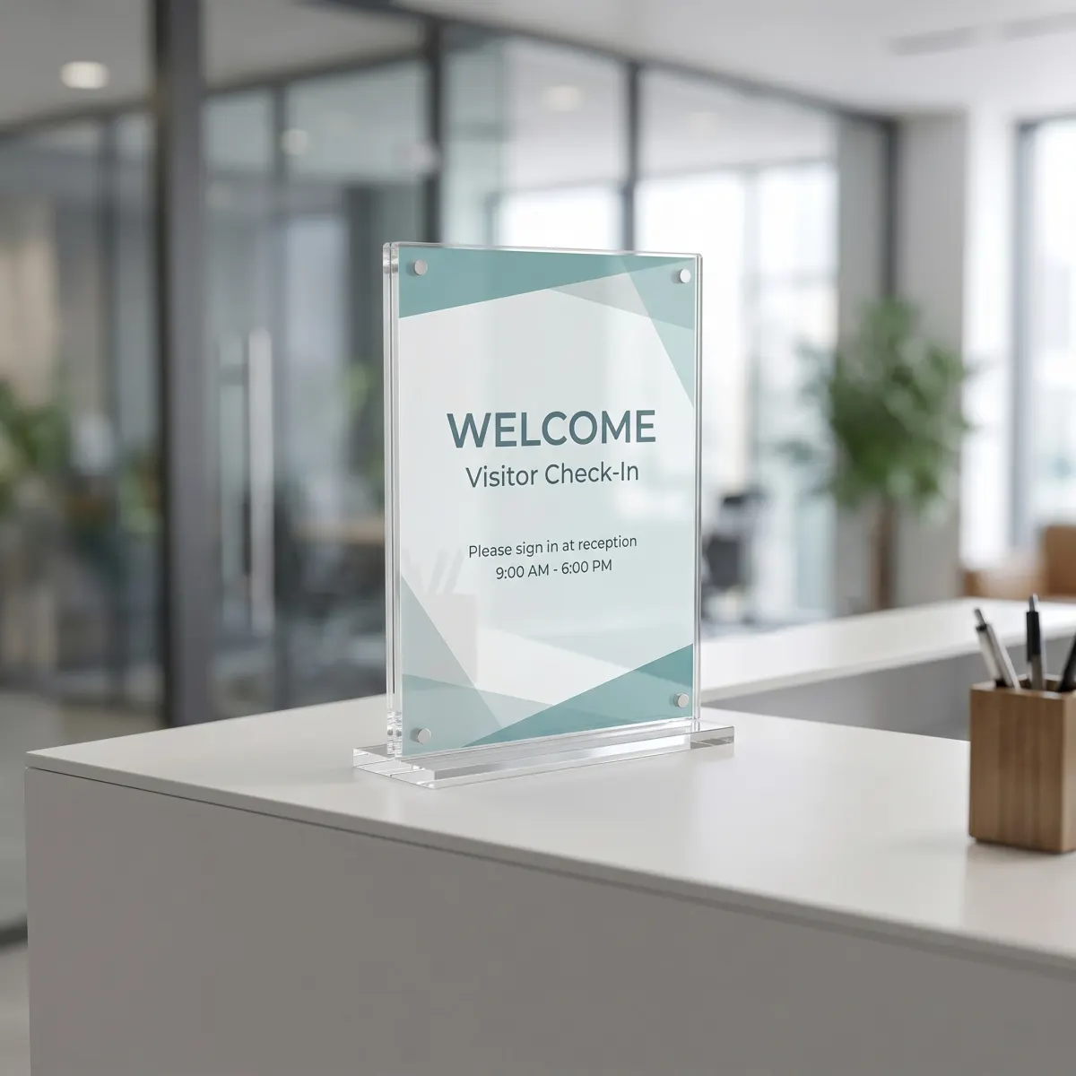VISUP magnetic sign holder at an office reception