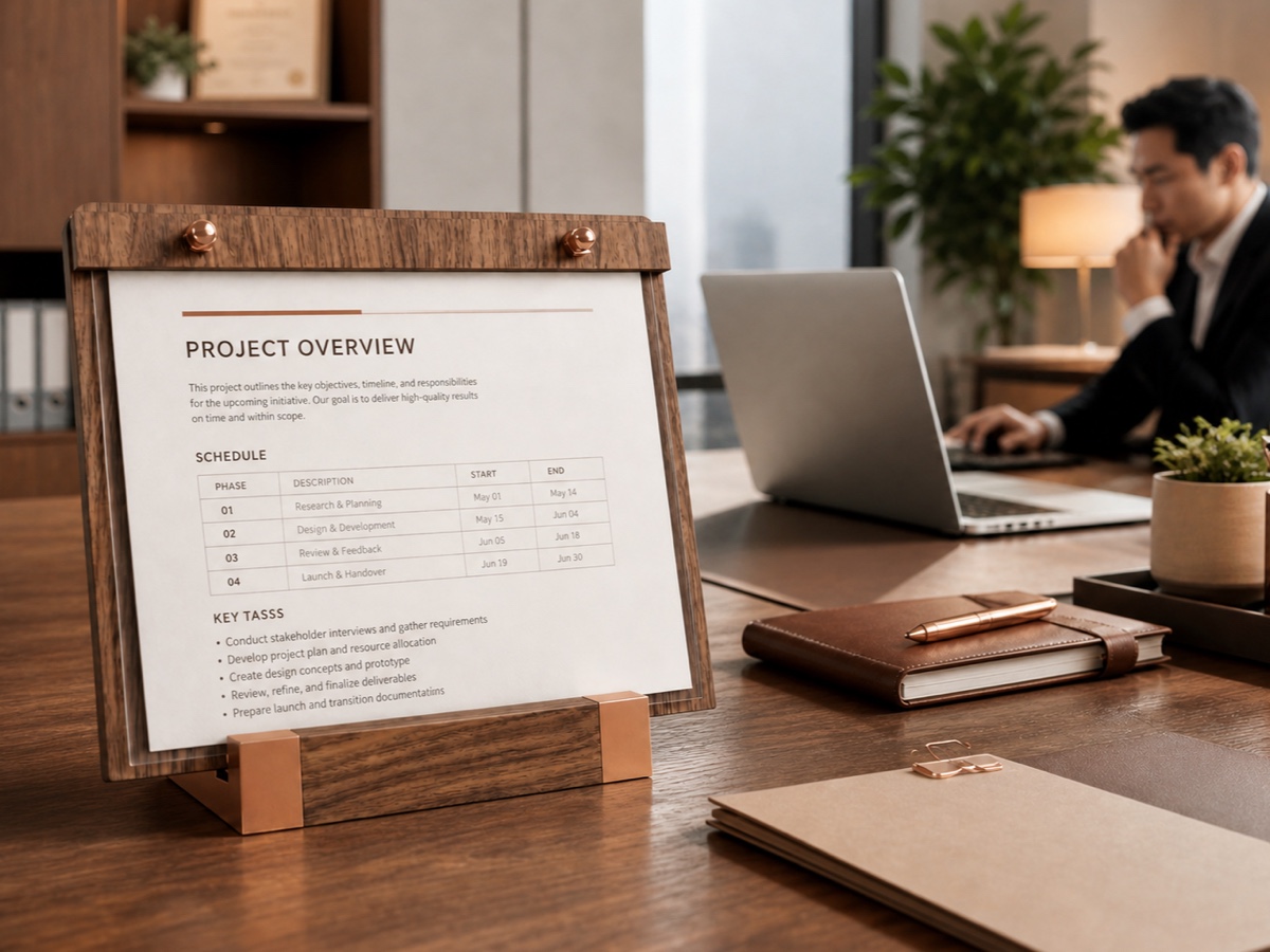 VISUP horizontal sign holder displaying information on an office desk